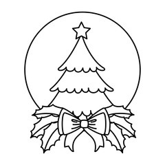 merry christmas pine tree with bow vector illustration design