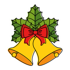 merry christmas bell with bow and leafs decorative