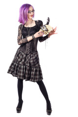 Portrait of a young girl with pink hair. Isolated over white background.