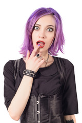 Portrait of a young girl with pink hair. Isolated over white background.
