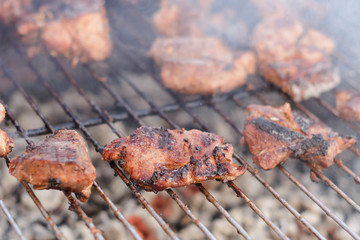 Barbecued pork on stick on charcoal grill