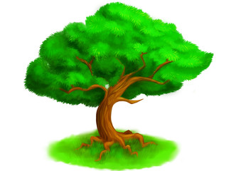 Raster digital illustration of a beautiful green tree.