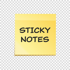 Sticky note with text and shadow isolated on transparent background set. Yellow paper. Message on notepaper.Reminder. Vector illustration