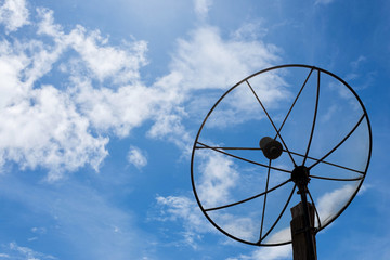 Satellite antenna against with blue sky background