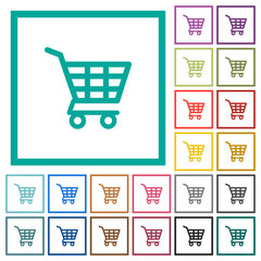 Shopping cart flat color icons with quadrant frames