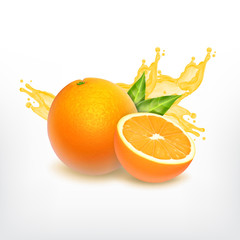 Orange fruit and juice splash