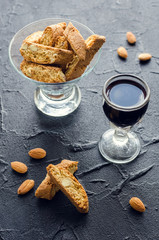 Italian cantuccini cookies and red wine