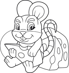cartoon cute mouse eats cheese
