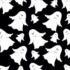 cute ghosts, White Silhouettes on Tile Black Background