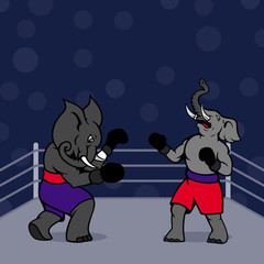 fighting ring sparring cartoon elephants