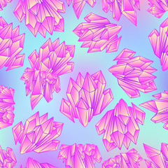 Fototapeta na wymiar Hand drawn crystal gem seamless pattern. Geometric shiny gemstone symbol. Trendy hipster background, fabric design, fashiontextiles. Colorful gradient. Isolated vector illustration.