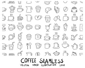 Doodle sketch coffee icons seamless pattern background Illustration eps10