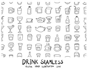 Naklejka premium Doodle sketch drink icons seamless pattern background vector Illustration eps10