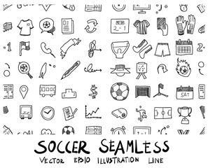 Naklejka premium soccer doodle sketch background pattern seamless vector ink eps10