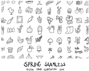 Doodle sketch spring icons background seamless pattern Illustration vector eps10