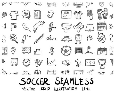 soccer doodle sketch background pattern seamless vector ink eps10