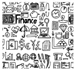 finance doodle sketch background seamless vector ink eps10