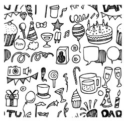 party doodle sketch background seamless vector ink eps10