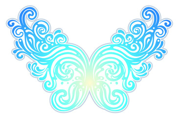 Pair of magical fairy wings. Hand-drawn vector illustration isolated. Trendy magic print, alchemy, mystery, divine goddess. Rainbow colors. Halloween costume. Sticker, pin.
