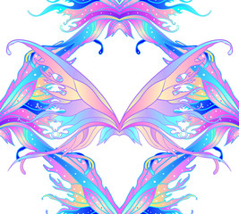 Magical fairy wings seamless pattern. Hand-drawn vector illustration. Trendy magic print, alchemy, mystery, divine goddess, Rainbow colors.