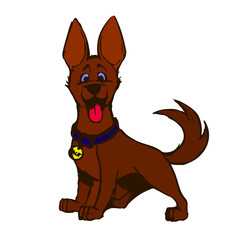 Cheerful Brown puppy stuck out his tongue, cartoon on a white background.