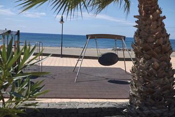 Lanzarote, Spain - August 23, 2015 : View of Los Pocillos beach, Lanzarote