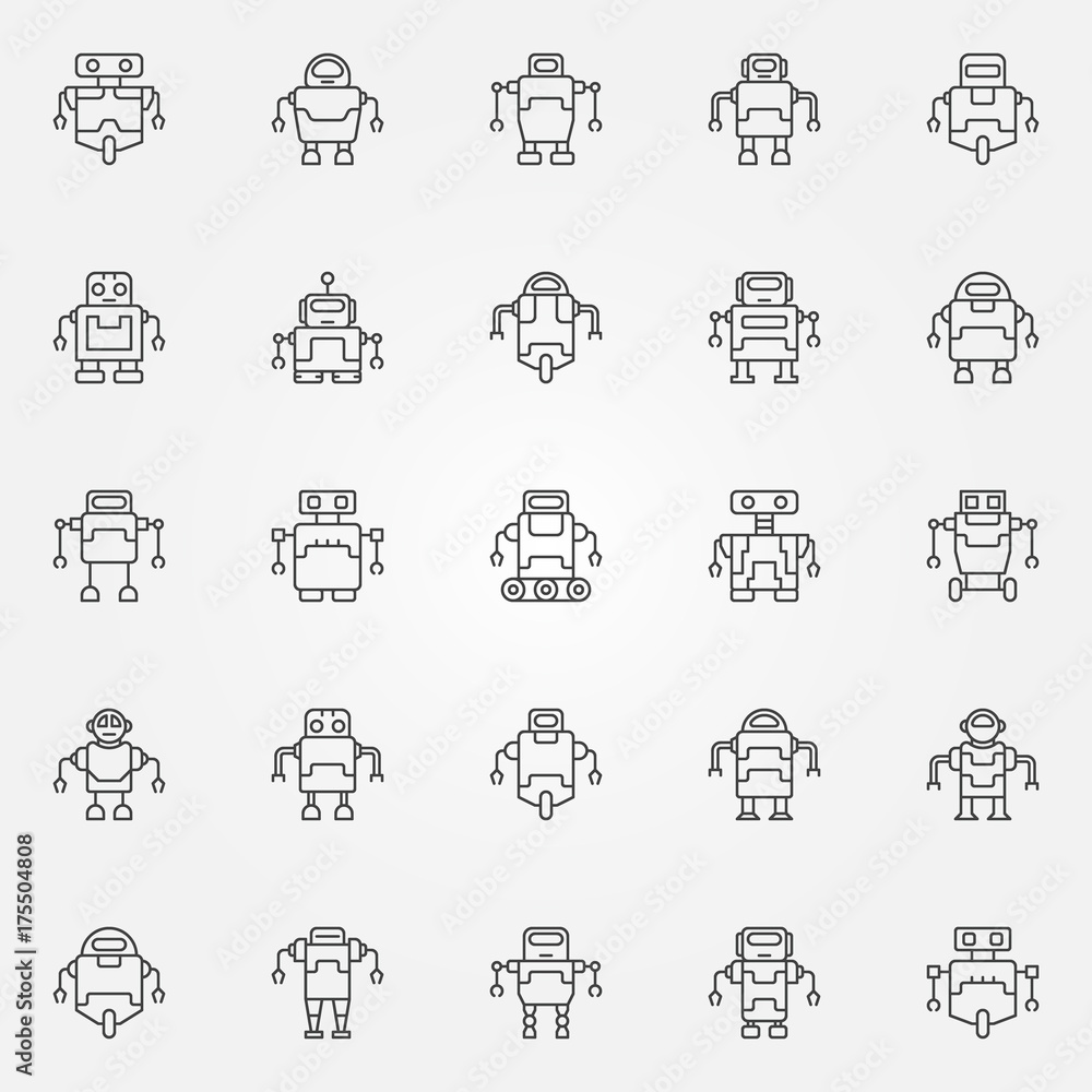 Aufkleber robot icons set. vector robots concept symbols or elements in th