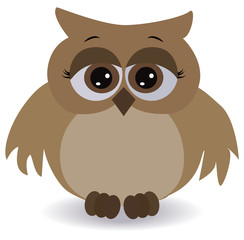 a sad brown owl with surprised eyes and wide-spread wings