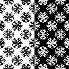 Black and white floral seamless patterns. Set of backgrounds
