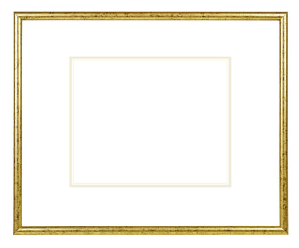 Golden glossy picture frame on white