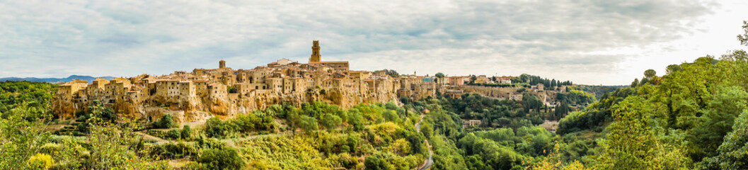 Panoramic photo of historic Pitigliano town in Tuscany Italy