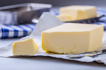 Butter. fresh butter on the kitchen table