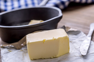 Butter. fresh butter on the kitchen table