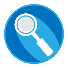 Magnifying glass symbol in blue ring.