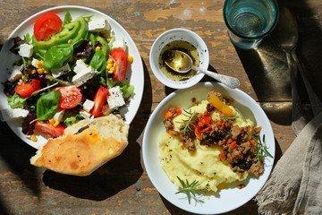 Salad and mashed potato