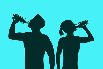 Silhouette of body man and woman drinking water. Illustration about healthy lifestyle