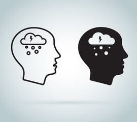 Depression icon. Mental health icons of depression, addiction or loneliness concept. Stress icon set.