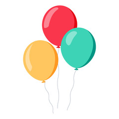 Bunch of balloons in cartoon flat style isolated on white background - obrazy, fototapety, plakaty