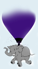 cartoon elephant in a hot air balloon on the blue background