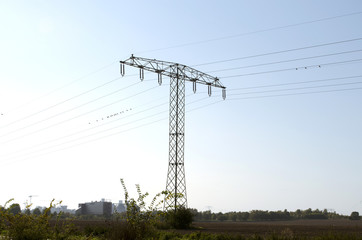 Power mast in the surrounding countryside of Berlin, Germany