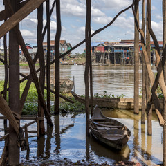 Rowboat in Tonle Sap Lake, Kampong Phluk, Siem Reap, Cambodia