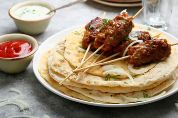 Turkish beef kebab on bread