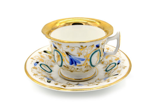 antique biedermeier time coffee cup on white isolated background