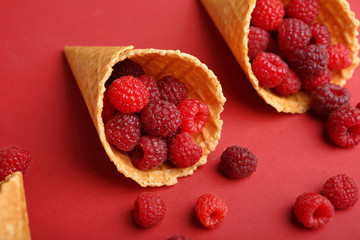 raspberry in waffle cones