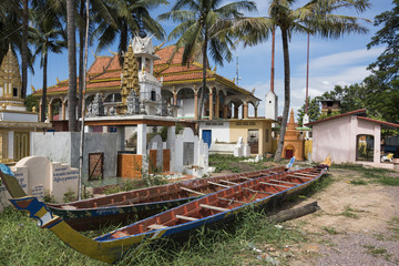 Boats at temple complex, Siem Reap, Cambodia