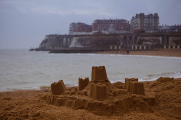sandcastle on a beach in the UK