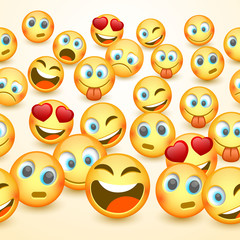 Modern yellow laughing three Emoji, Emotions background, Vector illustration