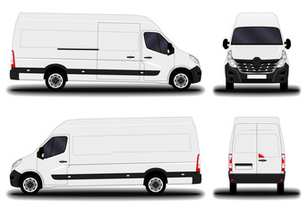 realistic cargo van. front view; side view; back view.