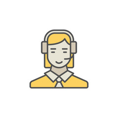 Colorful call center operator icon. Vector woman in headset crea