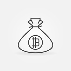 Bitcoin money bag icon. Vector cryptocurrency outline symbol